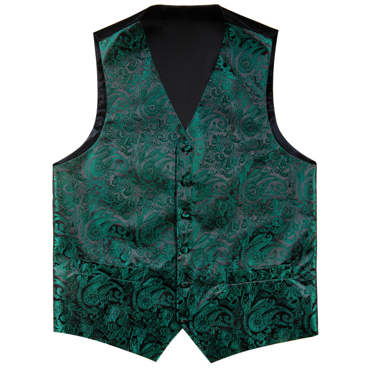 Dark Green Paisley Jacquard Silk stylish men's vests