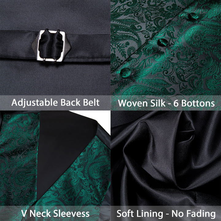 Dark Green Paisley Jacquard Silk Men's vests for me