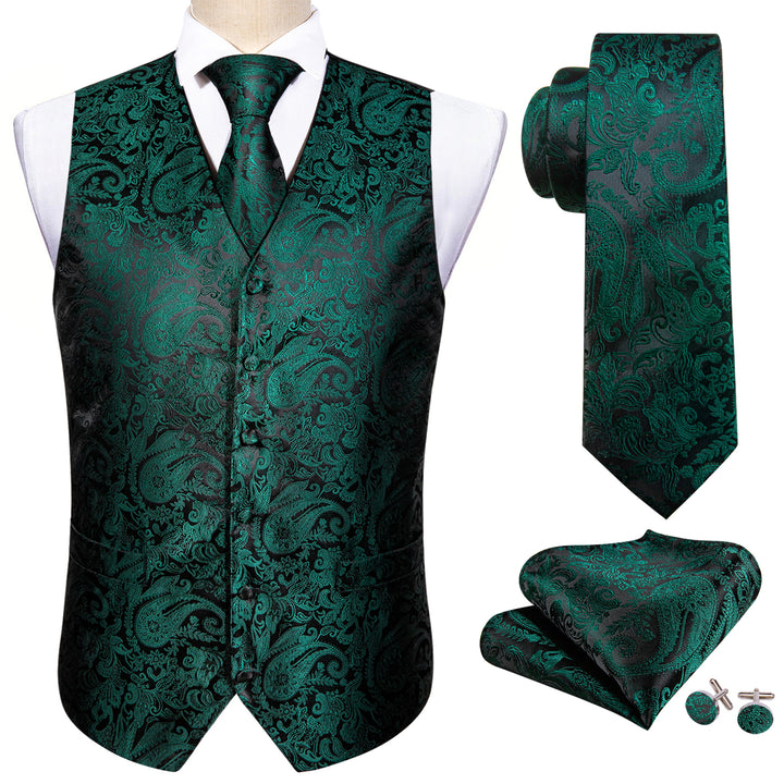 Dark Green Paisley Jacquard Silk mens dress vest outfit