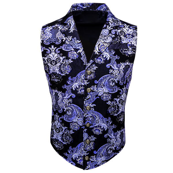 Black Purple Floral Jacquard Men's Collar Victorian Suit Vest