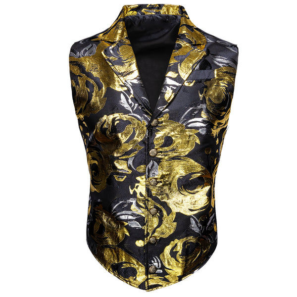 Black Golden Novelty Jacquard Men's Collar Victorian Suit Vest