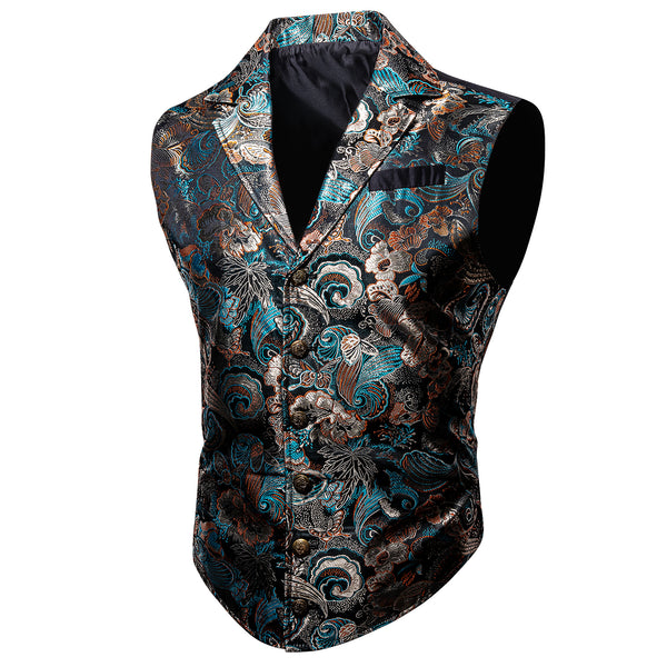 Grey Blue Novelty Jacquard Men's Collar Victorian Suit Vest