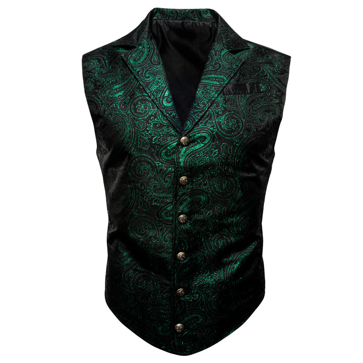 Black Green Paisley silk mens formal vest