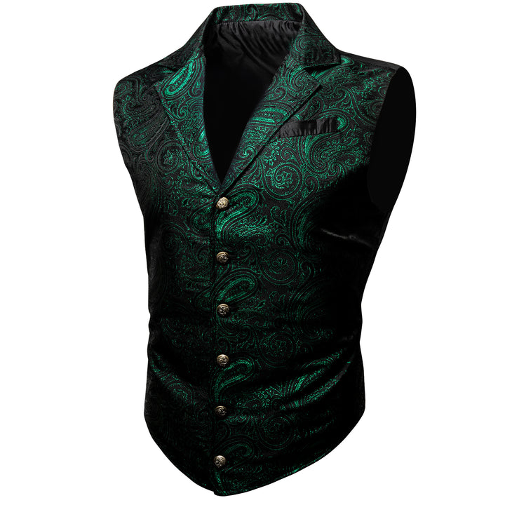 Black Green Paisley silk mens suit vests