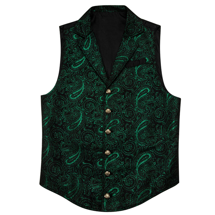 Black Green Paisley Jacquard  mens silk vest under suit vest
