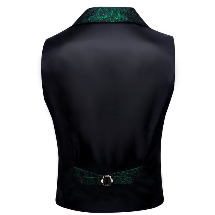 Black Green Paisley Jacquard mens silk vest for men wedding