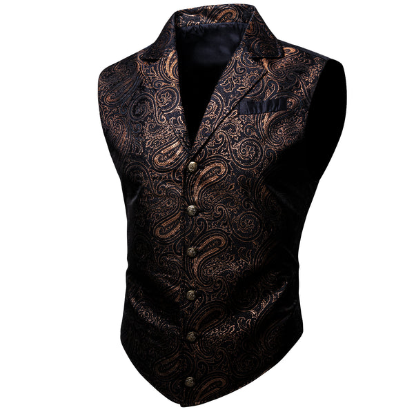 Black Brown Paisley Jacquard Men's Collar Victorian Suit Vest