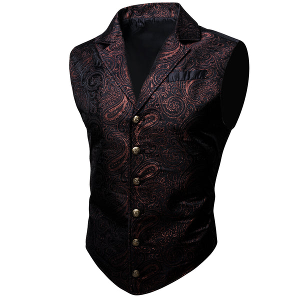 Black Red Paisley Jacquard Men's Collar Victorian Suit Vest