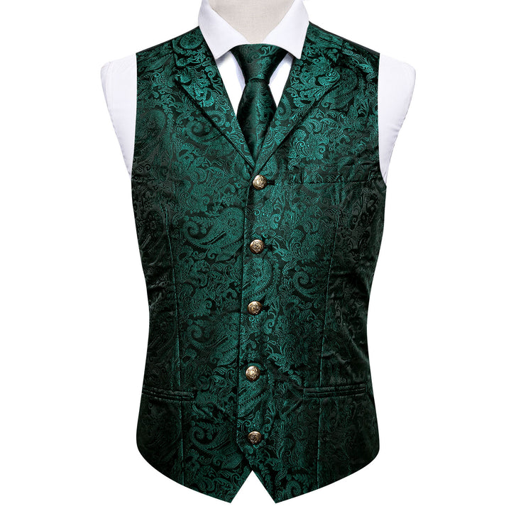 Dark Green Paisley Jacquard Silk Men's professional vest