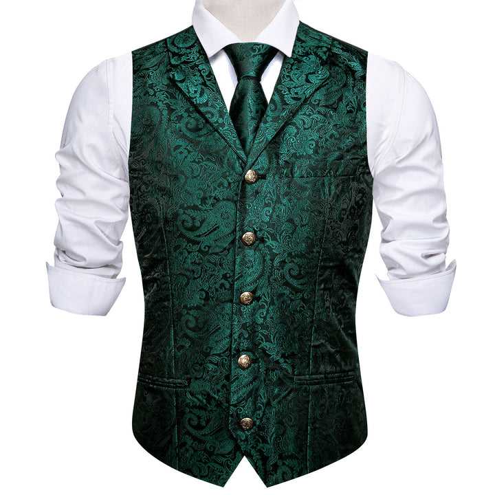 Dark Green Paisley Jacquard Silk men sleeveless vest