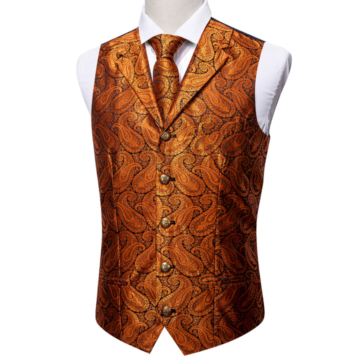 Orange Paisley silk vest men fashion