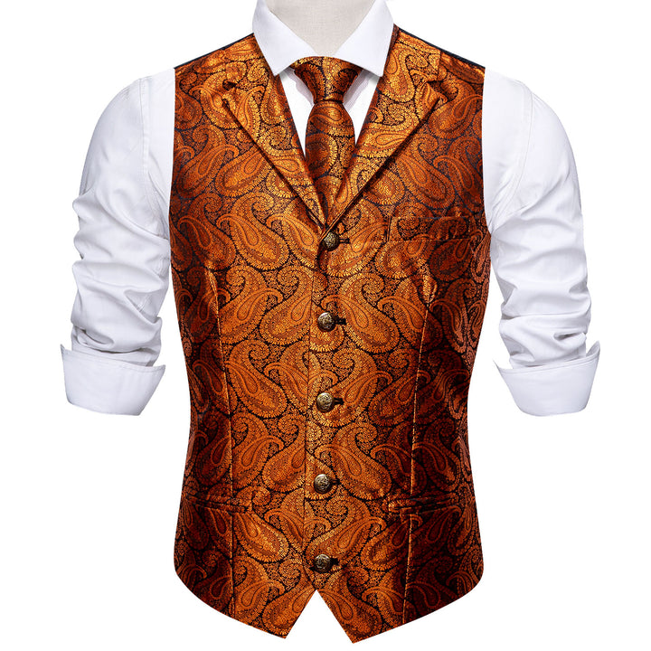 Orange Paisley silk suit vests men