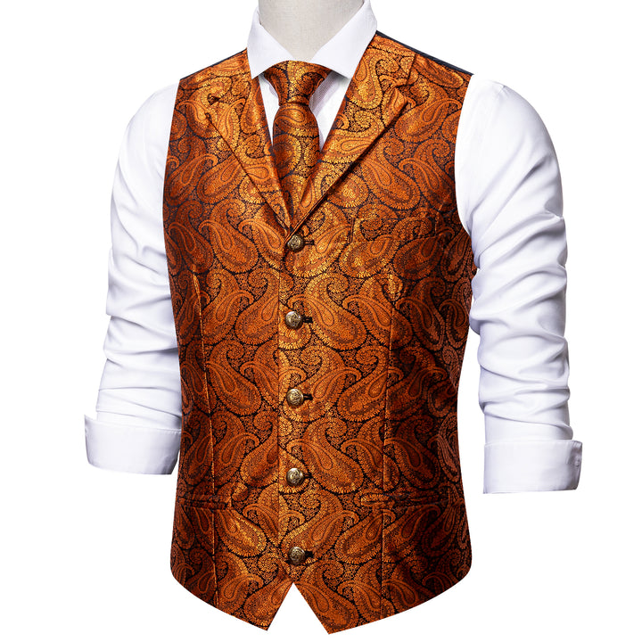 Orange Paisley silk mens vest outfits mens