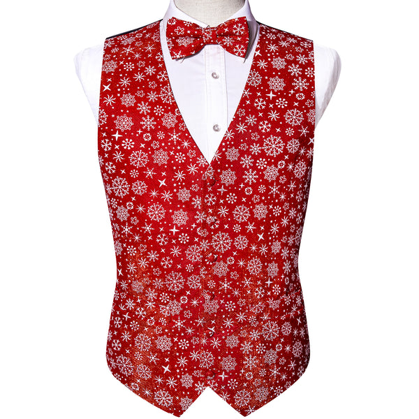 Christmas Red Snowflake Novelty Jacquard Silk Men's Vest Bow Tie Set Waistcoat Suit Set