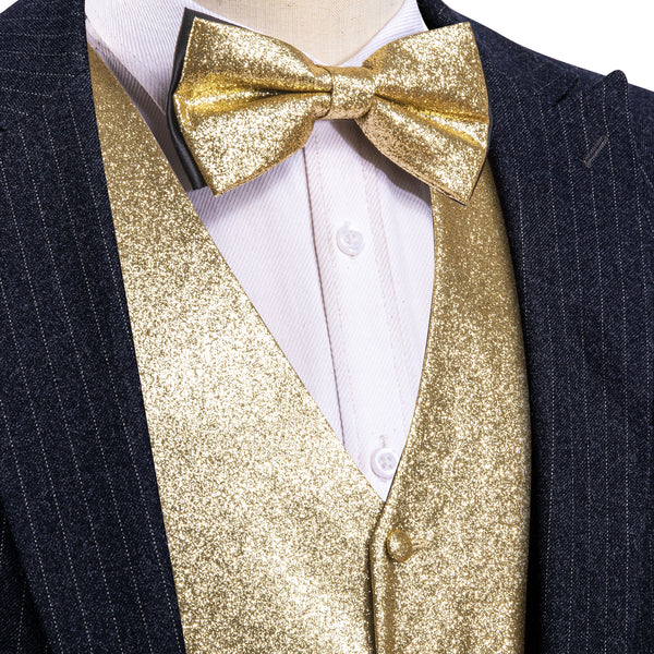 Shining Champagne Glitter Solid Jacquard Silk Men's Vest