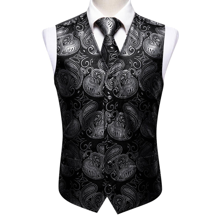 2PCS Black White Shining Paisley Jacquard Men's Vest Tie Set – ties2you