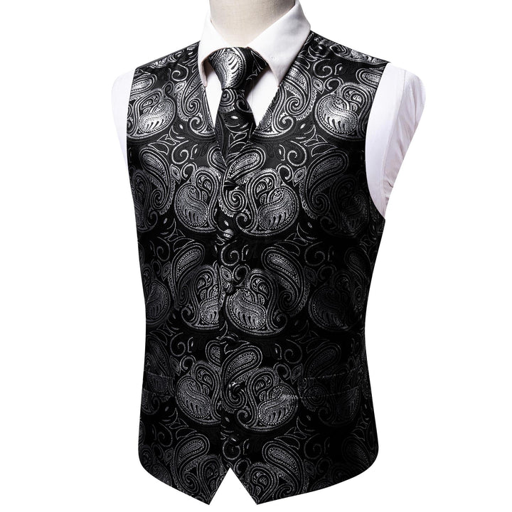 2PCS Black White Shining Paisley Jacquard Men's Vest Tie Set – ties2you