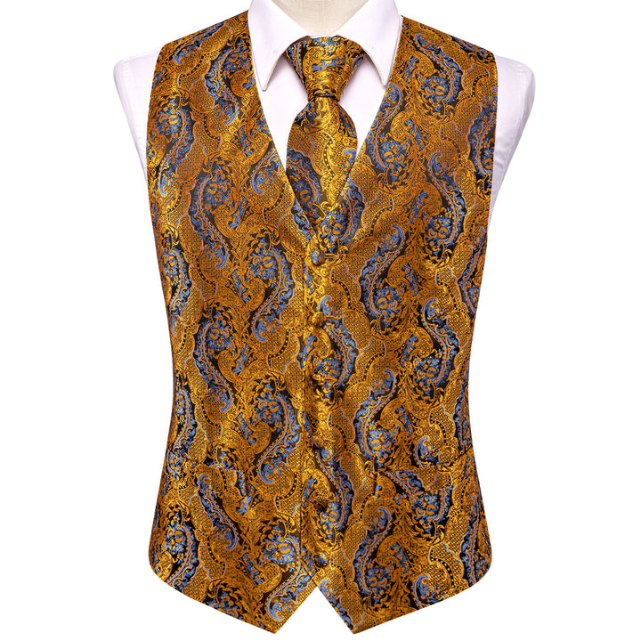 Golden Blue Paisley silk mens vest on suit