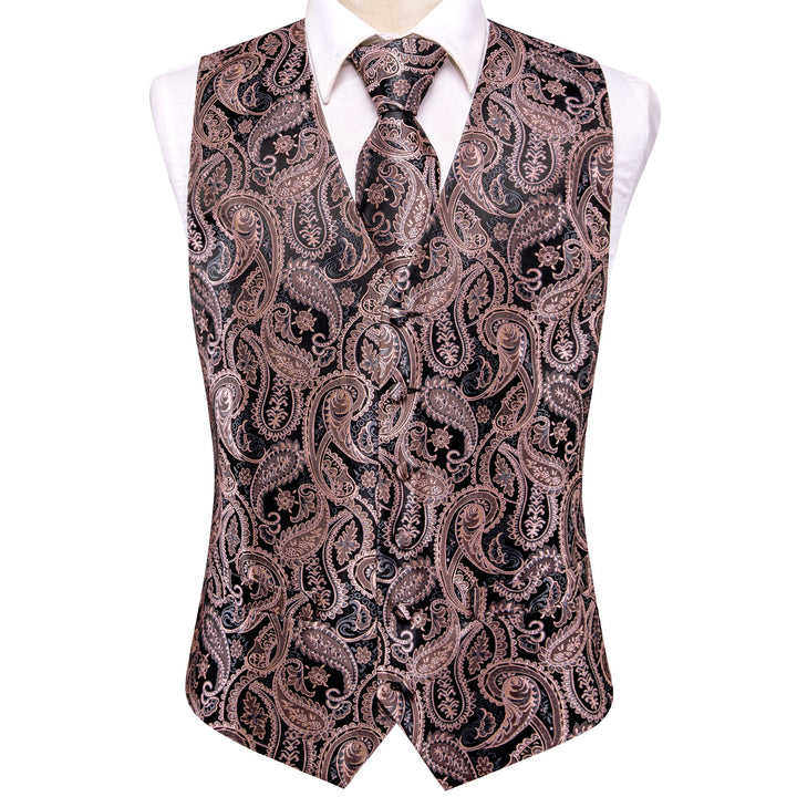 Black Pink Paisley Jacquard Silk mens suit vests for sale