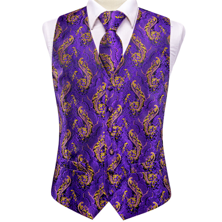 purple gold paisley mens suit vest