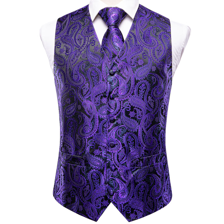 Black Purple Paisley Jacquard Silk Men's  business vest