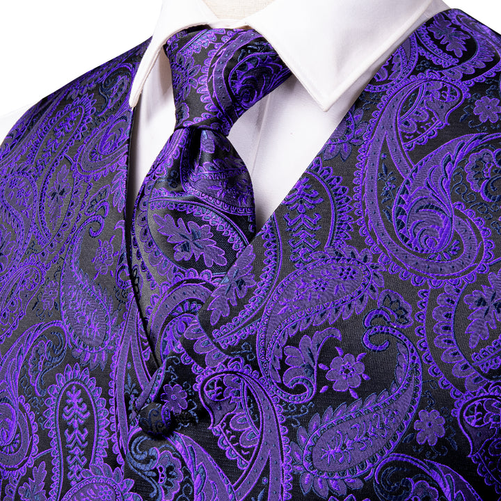 deep purple paisley silk mens dress vest