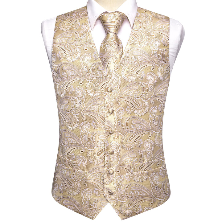 Light Champagne Paisley Jacquard Silk mens outfit with vest