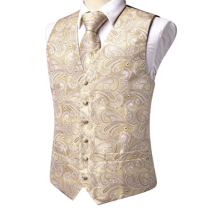 Light Champagne Paisley Jacquard Silk formal mens vest