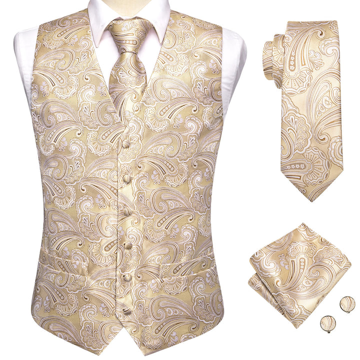 Light Champagne Paisley Jacquard Silk formal vest for men