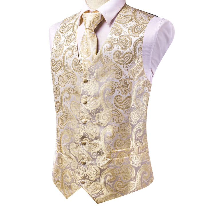 Champagne Beige Paisley Jacquard Silk Men's Vest