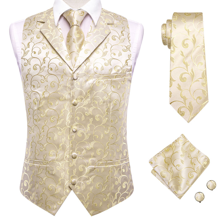 Champagne Floral Jacquard Silk Men's Vest