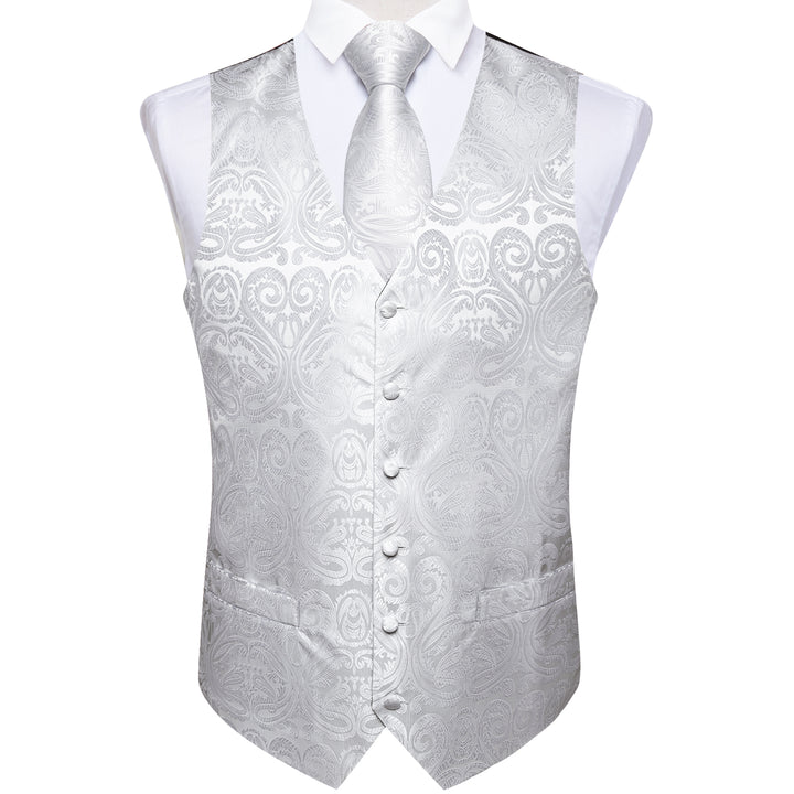 Pure White Paisley silk mens suit vest types