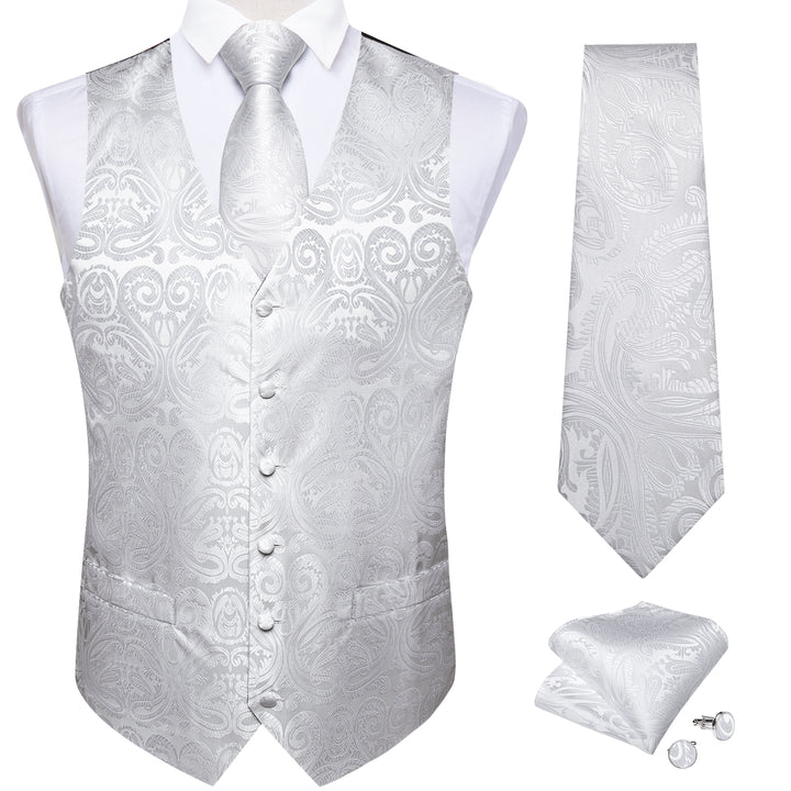 Pure White Paisley  fitted vest mens