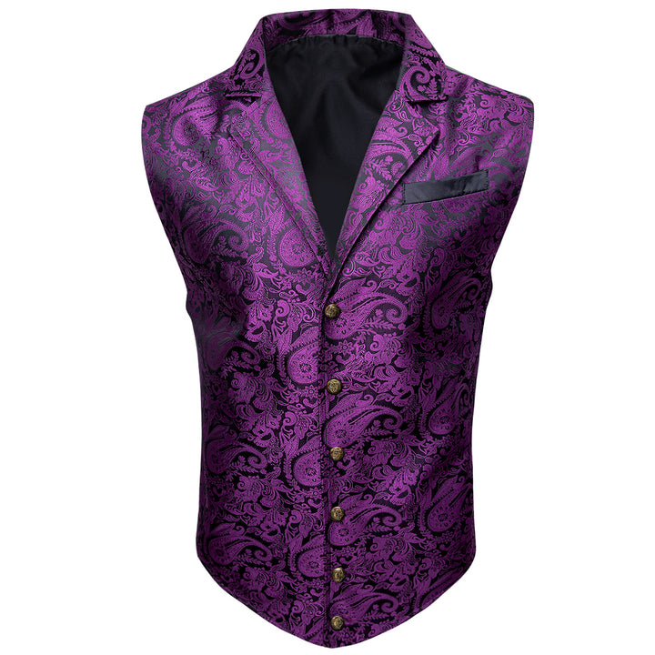 Black Purple Paisley Jacquard silk mens fashion vests