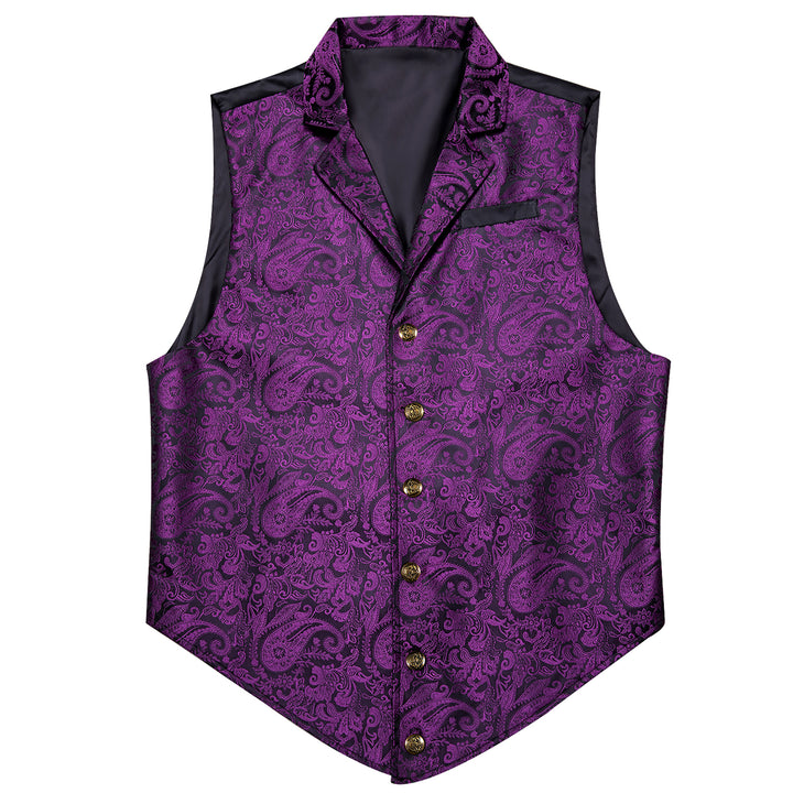 Black Purple Paisley Jacquard Men's silk vest dress