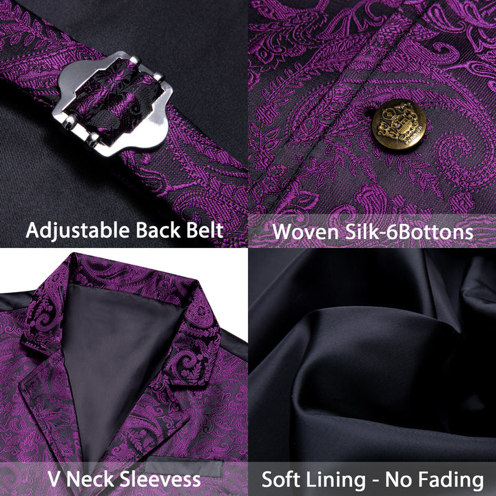 Black Purple Paisley Jacquard Men's Collar waistcoast