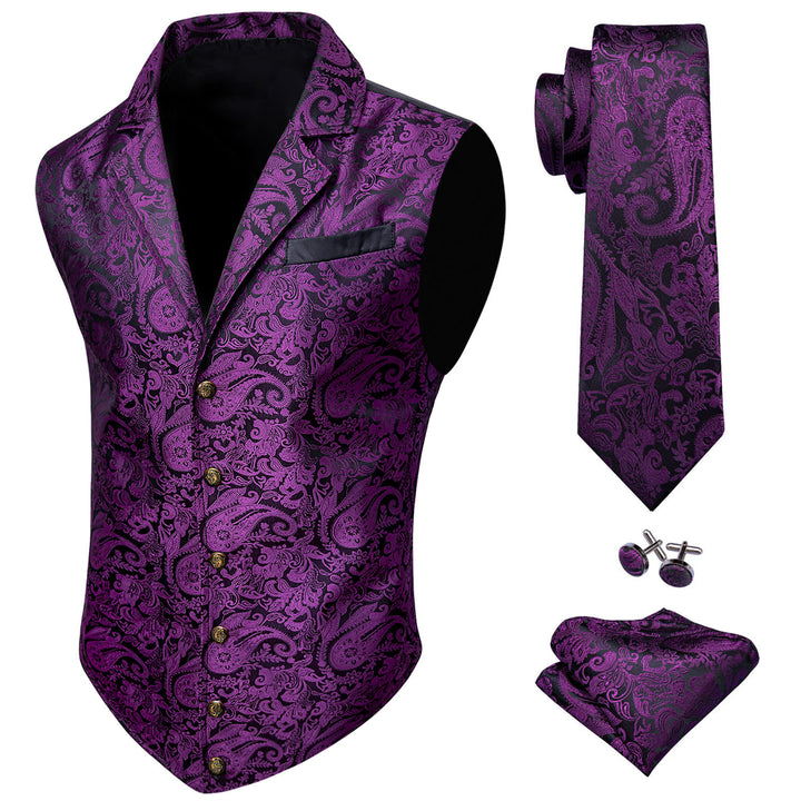 Black Purple Paisley silk mens dress vests