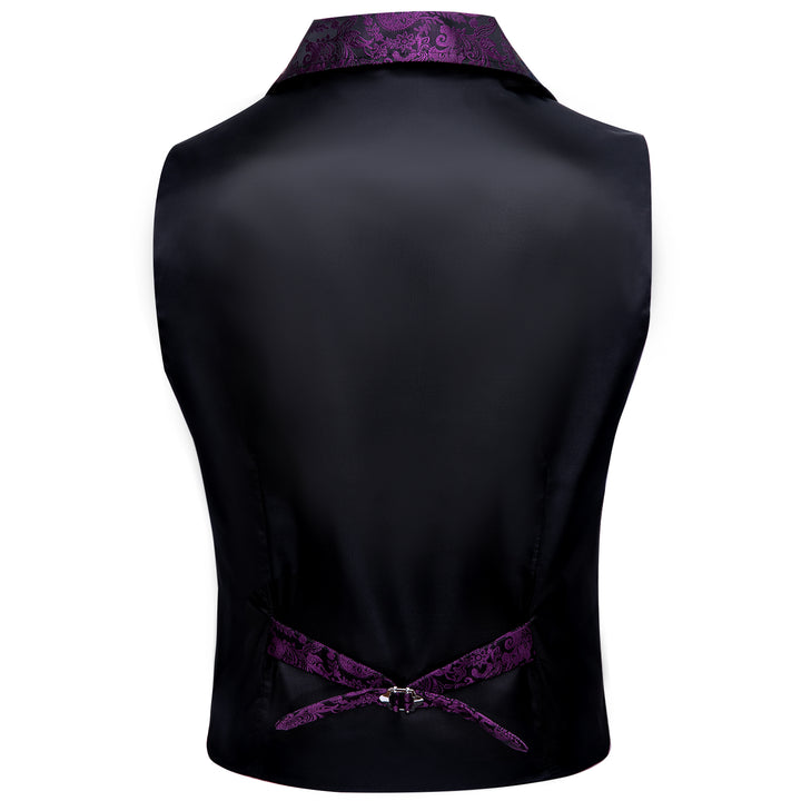 Black Purple Paisley Jacquard Men's Collar Victorian Suit Vest Tie Han ...