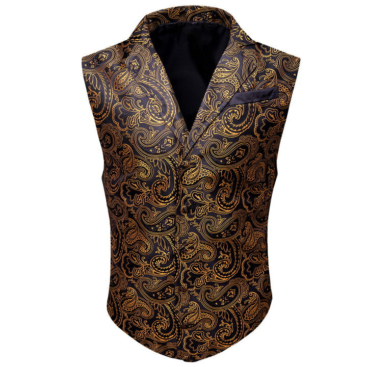 Black Golden Paisley Jacquard formal vests for men