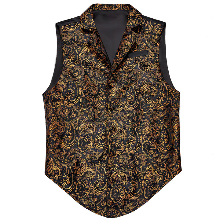 Black Golden Paisley Jacquard silk mens vests dress