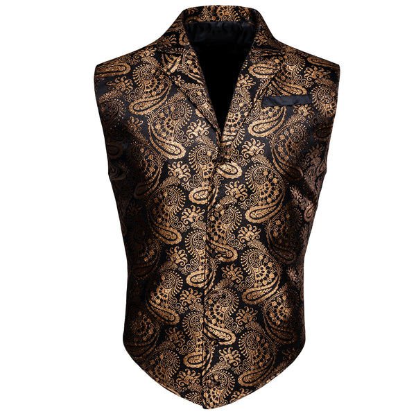Black Brown Paisley Jacquard Men's Collar Victorian Suit Vest