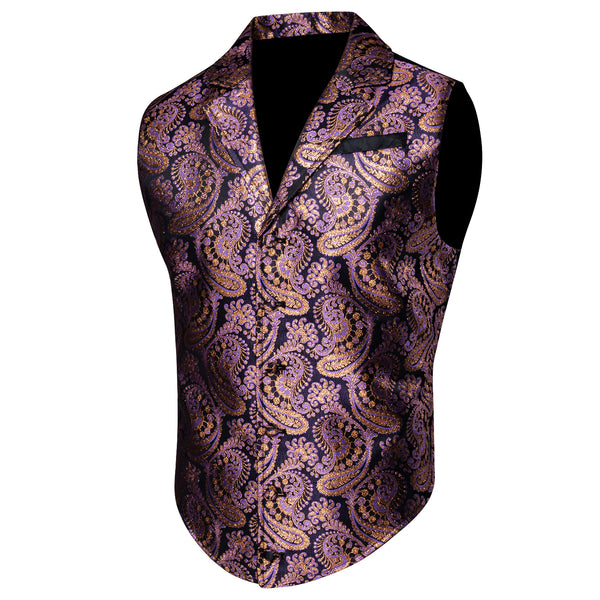 Black Purple Paisley Jacquard Men's Collar Victorian Suit Vest