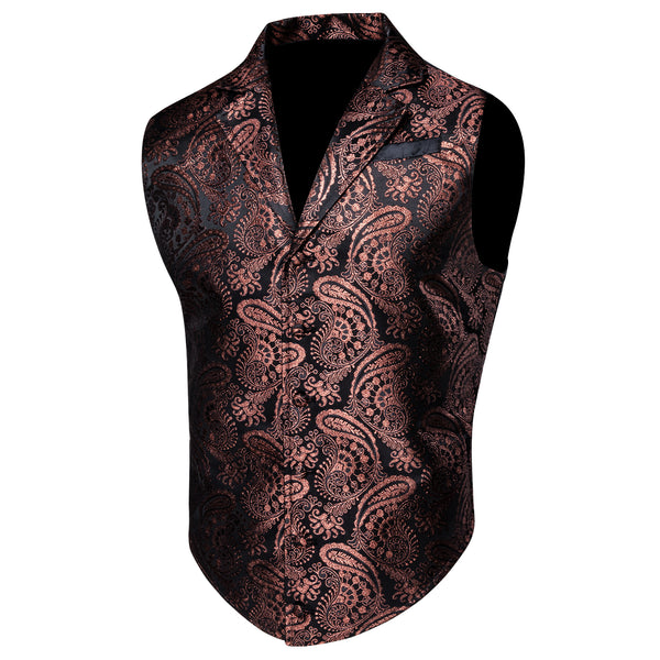 Black Brown with Bright Line Paisley Jacquard Men's Collar Victorian Suit Vest