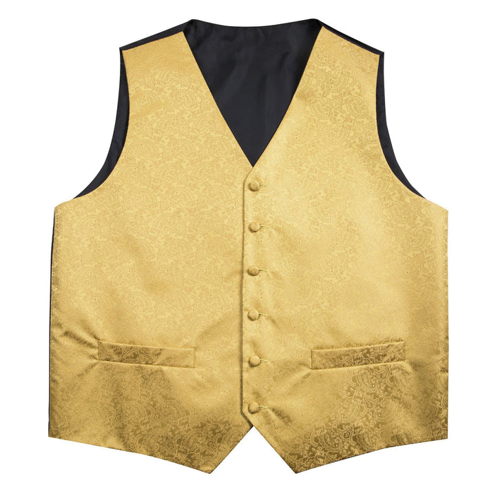 Golden Paisley Jacquard Silk mens suit with vest