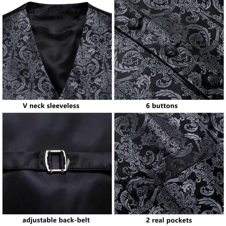 black Grey Paisley Jacquard silk mens vest on sale