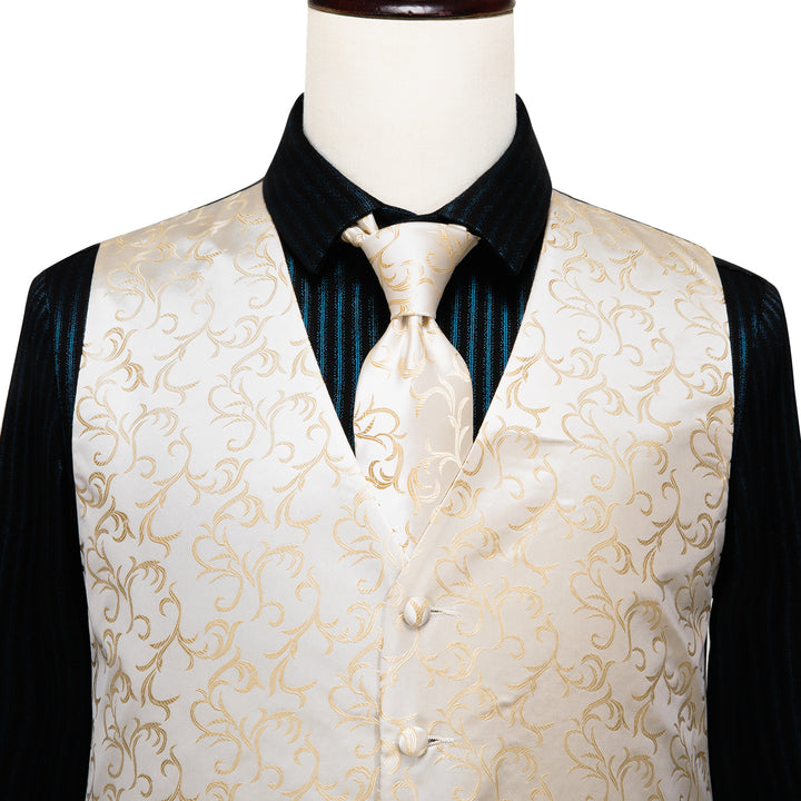 Simple Champagne Floral suit vest mens