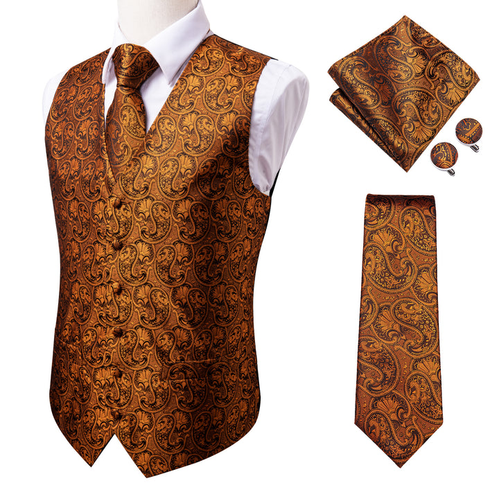 Pure Brown Paisley silk suit men's vest