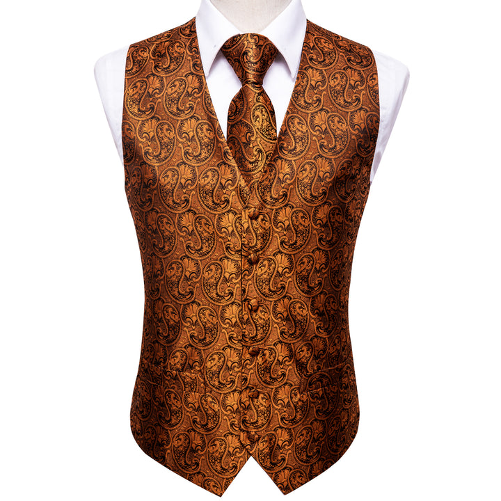 Pure Brown Paisley Men's silk formal fashion vest