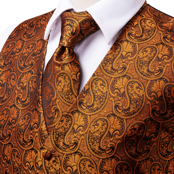 Pure Brown Paisley silk mens vest suit