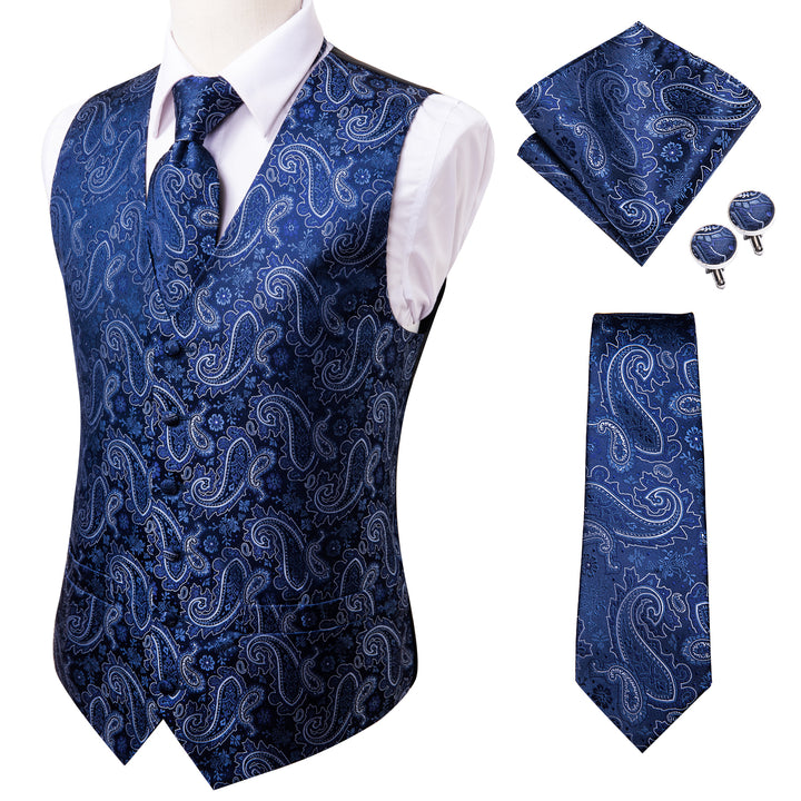 Navy Blue Paisley Suit vest outfits for men